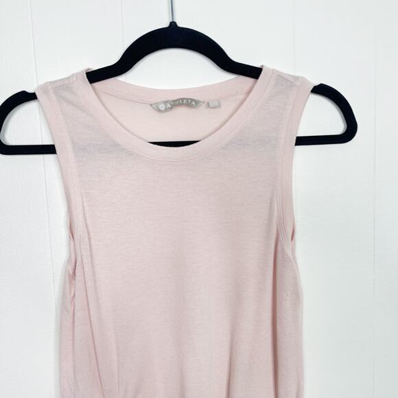 Athleta Threadlight Twist Ruched Tank Top XXS Light Pink Modal Stretch Crew Neck - Picture 3 of 8